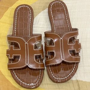 Sam Edelman Tan Croc-Embossed Slide Sandals